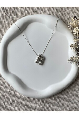 Women's Balloon R Letter Necklace - Curved Letter Necklace - Fiamoss