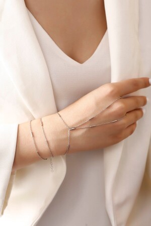 Women's Bar White Gold Color Chain Silver Shahmaran - Sariaslan