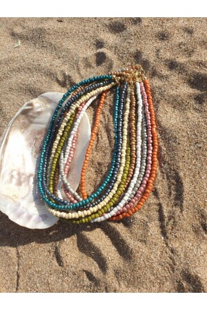 Women's Bead Mixed Color Beaded 90's Necklace 9 Pieces - İsabella Accessories