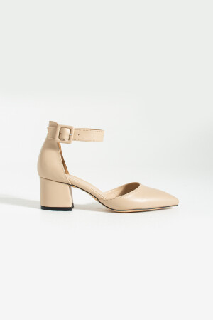 Women's Beige Heeled Shoes Evening Dress Stiletto Thick Heel Wedding Dress Shoes 5. 5cm - Güllü Shoes