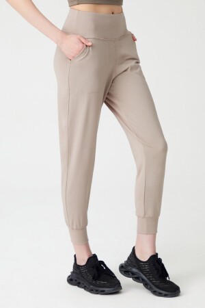 Women's Beige High Waist Jogger Sweatpants Joggers - Los Ojos