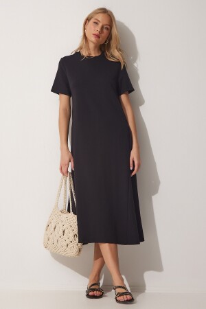 Women's Black A-Line Summer Combed Cotton Dress UB00060 - Happiness İstanbul