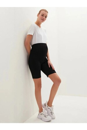 Women's Black Adjustable Waist Organic Short Maternity Leggings - Sahraten