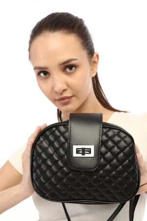 Women's Black Authentic Elegant Bag with Vintage Accessories Three Compartments - Blue Fashion
