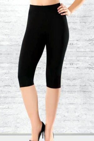 Women's Black Capri Lycra Modal Tights - Tutku Elit