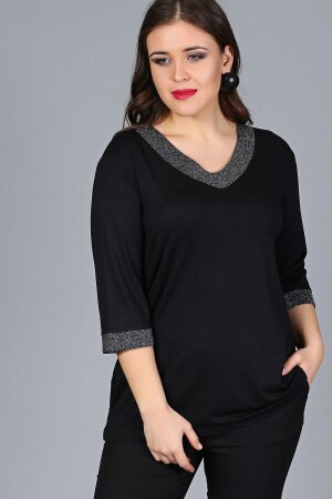 Women's Black Collar Sleeve Sim Blouse M9288 - Moda Cazibe