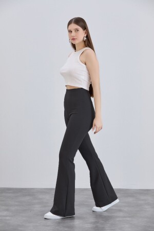 Women's Black Crepe Spanish Elastic Waist High Waist Lycra Fitting Tights Trousers - Naymanlife