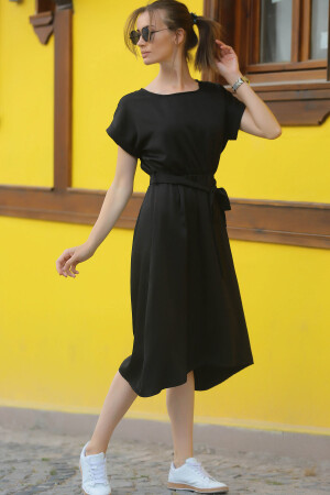 Women's Black Elastic Waist Tied Dress ARM-18Y001133 - Armonika
