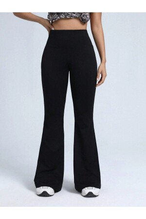 Women's Black Fabric Flared Leg Tights - Fancy&Dancy