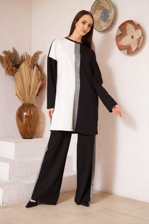 Women's Black Glitter Detailed Garnished Two-piece Set Dm5000 - Darlin Moda