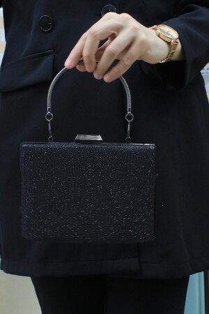 Women's Black Glitter Evening Dress - Clutch Evening Bag - Roza Canta