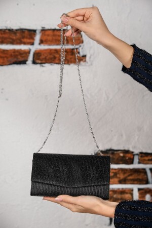 Women's Black Glitter Mini Box Shoulder Evening Bag - Roza Canta