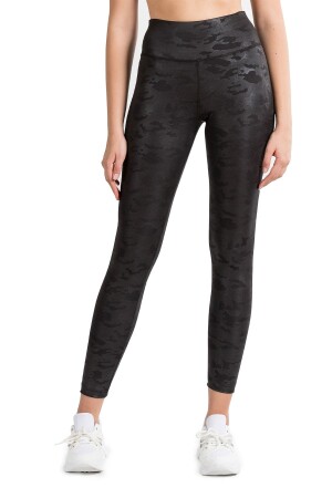 Women's Black High Waist Enhancing Camouflage Patterned Leggings C-22404 - Cervus
