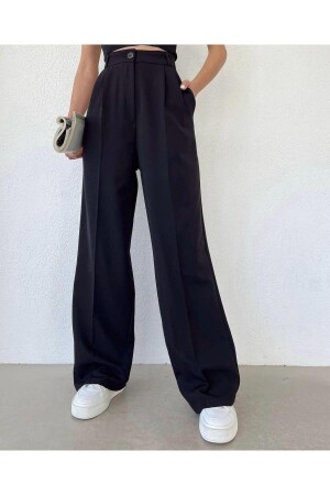 Women's Black High Waist Pleated Palazzo Pants. - Modazoom