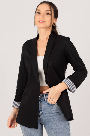 Women's Black Inner Sleeve Striped Single Button Jacket ARM-22K001122 - Armonika