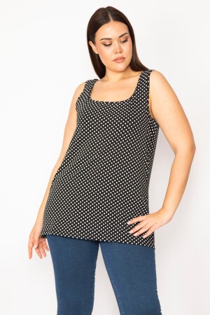 Women's Black Large Size Cotton Fabric Lycra Point Pattern Sleeveless Blouse 65n36269 - Şans