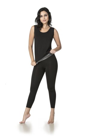 Women's Black Lets Form Sauna Effect Athlete Tights Sweating Set - Trendifoni
