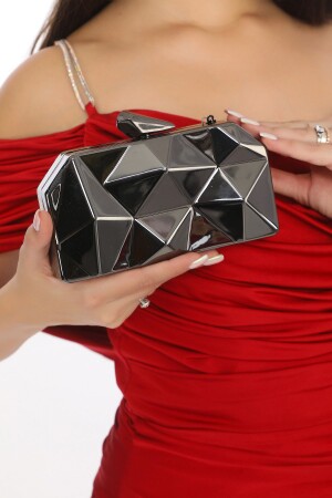 Women's Black Metal Color Design Evening Bag - Womenacs