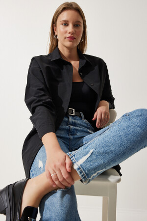 Women's Black Oversize Long Basic Shirt DD00842 - Happiness İstanbul