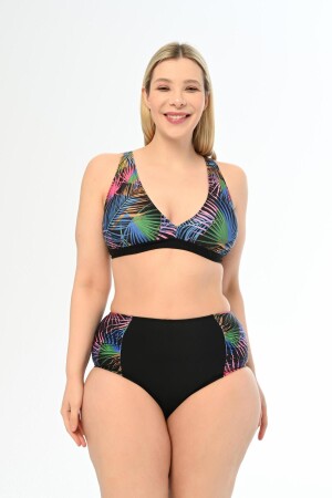 Women's Black Palm Tree Pattern Plus Size High Waist Butterfly Bikini Set - Aquaviva