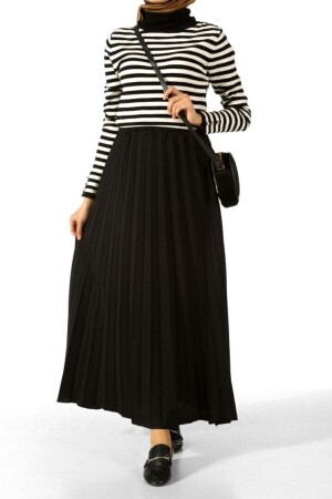 Women's Black Pleated Long Skirt Me000134 - - Essah Moda