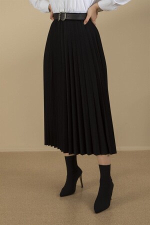 Women's Black Pleated Long Skirt - Me000330 - Essah Moda