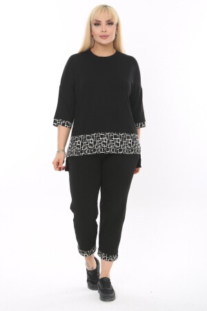 Women's Black Plus Size Labyrinth Striped Capri Set - Melsay