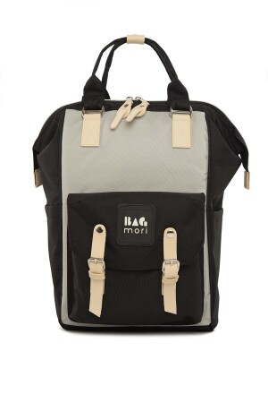 Women's Black Pocketed Mother Baby Bag with Logo M000003884 - Bagmori