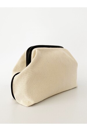 Women's Black Ribbed Canvas Linen Clutch Handbag - Heybe's