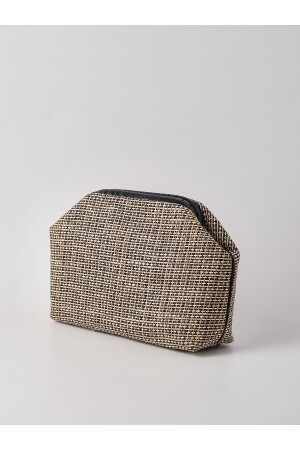 Women's Black Ribbed Striped Jute Straw Clutch Handbag HYBS-CJ01 - HEYBE'S
