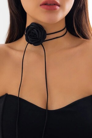 Women's Black Satin Rose Choker Necklace - H&E Design