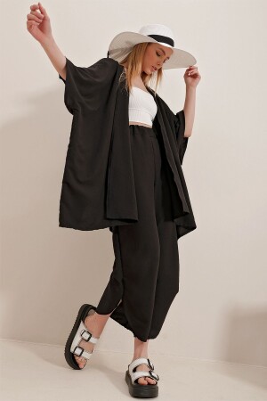 Women's Black Self-Textured Trousers and Jacket Double Suit with Slits on the Leg ALC-752-001 - Trend Alaçatı Stili