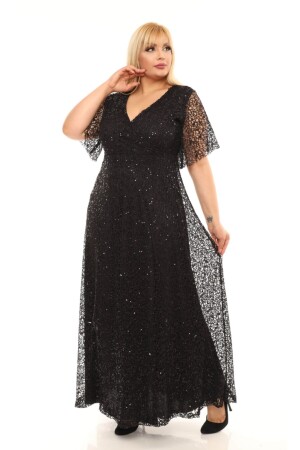 Women's Black Sequined Evening Dress - Volinay Tekstil