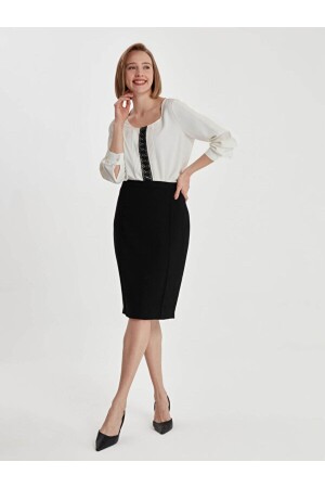 Women's Black Slim Fit Skirt 00035 - Faik Sönmez