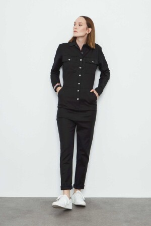 Women's Black Snap Detailed Appliqued Jumpsuit - Verda