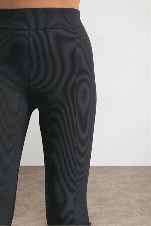 Women's Black Spanish Leg Ribbed High Waist Leggings Xl - Byhaziran Butik