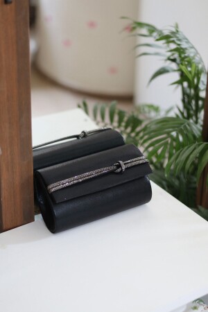 Women's Black Stone Detailed Evening Dress Chain Bag - Moom Bag