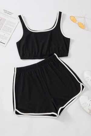 Women's Black Strappy Crop Top and Shorts Nightgown Set - Imoda