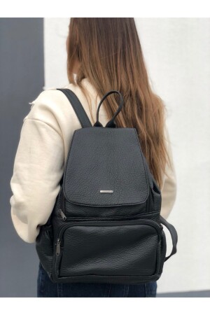 Women's Black Washed Leather Backpack - Lebina