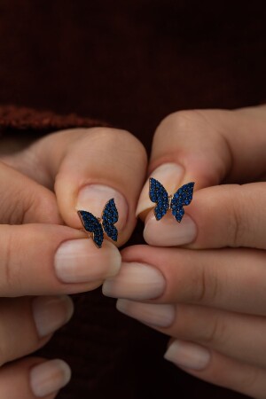 Women's Blue 925 Sterling Silver Tiny Butterfly Earrings - Nereze