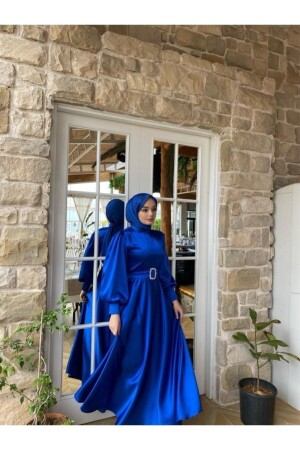 Women's Blue Satin Belted Bellae Dress - Lavendel
