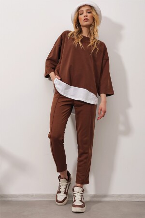 Women's Brown Wide Collar Top and Elastic Waist, Double Pocket, Two Thread Top and Bottom Set ALC-X8175 - Trend Alaçatı Stili