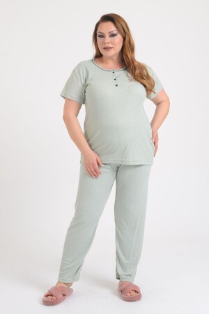 Women's Buttoned Embroidery Detailed Gray Plus Size Pajama Set Pmtk25340 - Pinkmark