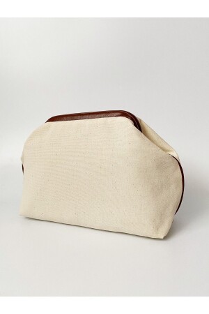 Women's Coffee Piping Canvas Linen Clutch Handbag - Heybe's