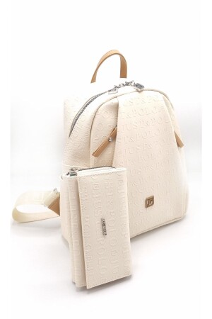 Women's Cream Embossed Printed Backpack and Wallet Combination 4040TM4040 - Just Polo
