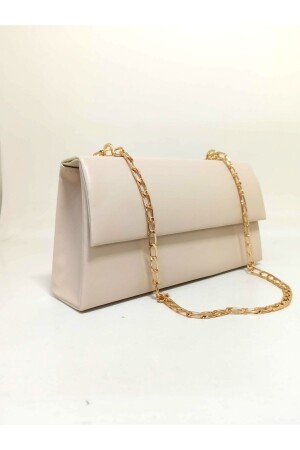 Women's cream faux leather chain messenger bag - Dizaynbag