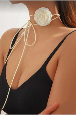 Women's Cream Satin Rose Choker Necklace - Monalisatoka