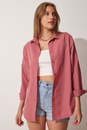 Women's Dark Rose Oversize Long Basic Shirt DD00842 - Happiness İstanbul