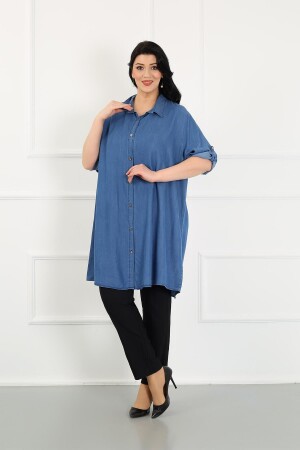 Women's Denim Fabric Plus Size Tunic - By Alba Collection