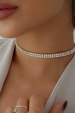 Women's Double Row Zircon Stone Rhinestone Choker Necklace - H&E Design
